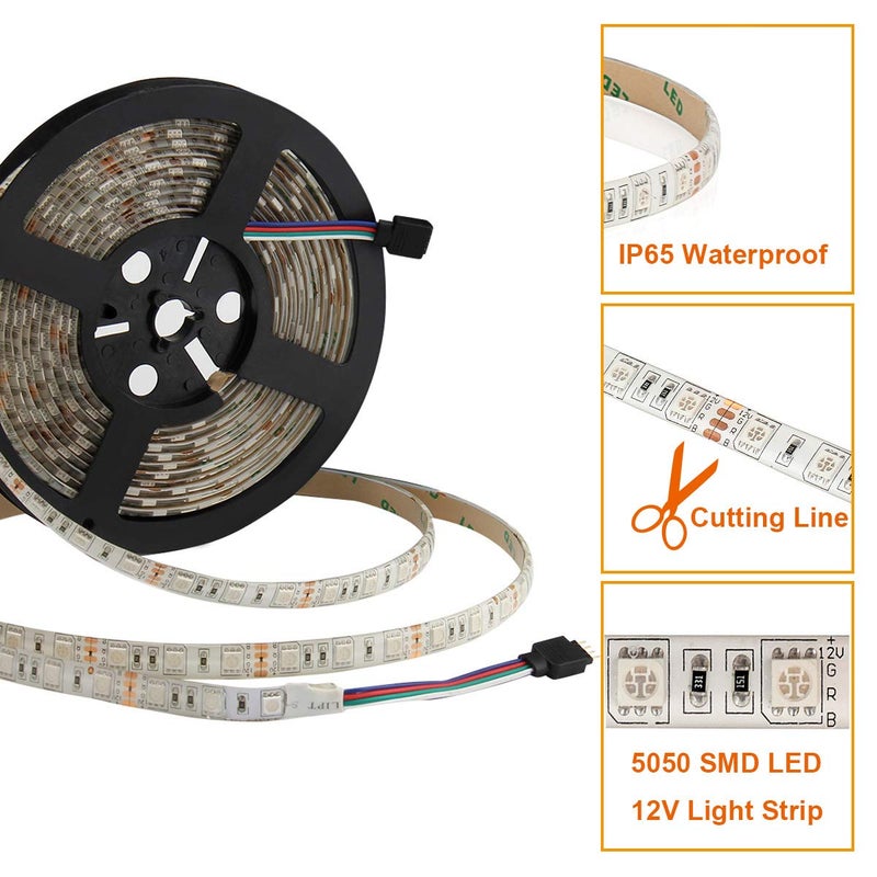 SUPERNIGHT LED Strip Lights 16.4FT SMD 5050 Waterproof 300LEDs RGB Flexible LED Light Strip Rope + 44Key IR Remote Controller for Bedroom TV Backlight Christmas (Not Include Power Adapter) - Image 3